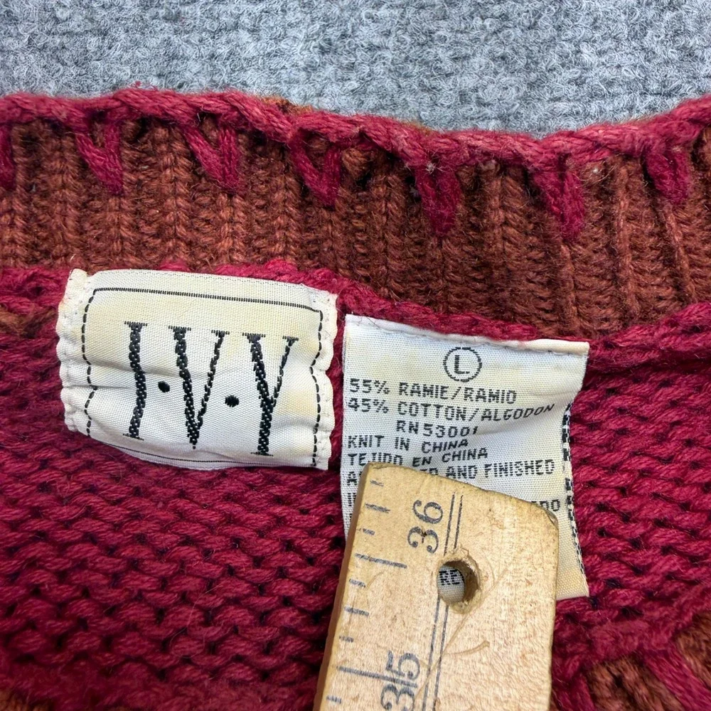 Vintage IVY Southwest Geometric Fringe Sweater Womens Large Ramie Cotton Knit - Picture 2 of 7